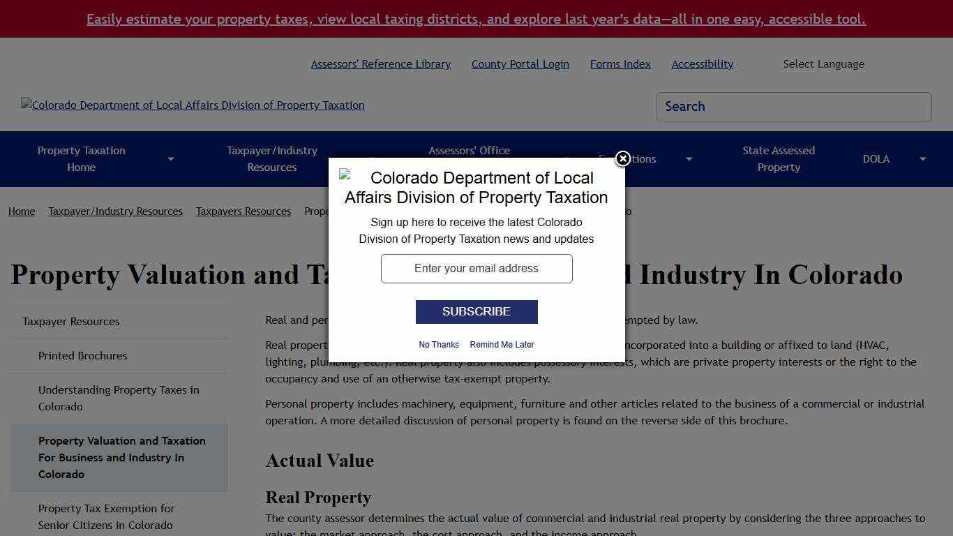 Property Valuation and Taxation For Business and Industry In Colorado | Colorado Department of Local Affairs Division of Property Taxation